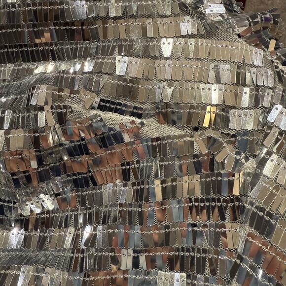 Simon Miller Sequin Sculpty Dress Satellite Silver Satin Maxi Long Sleeve 8 NYE - Picture 15 of 15